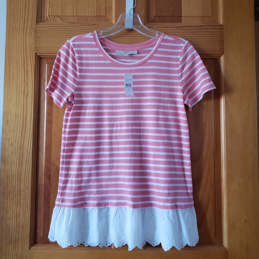 NWT Loft Striped Eyelet Hem Blouse